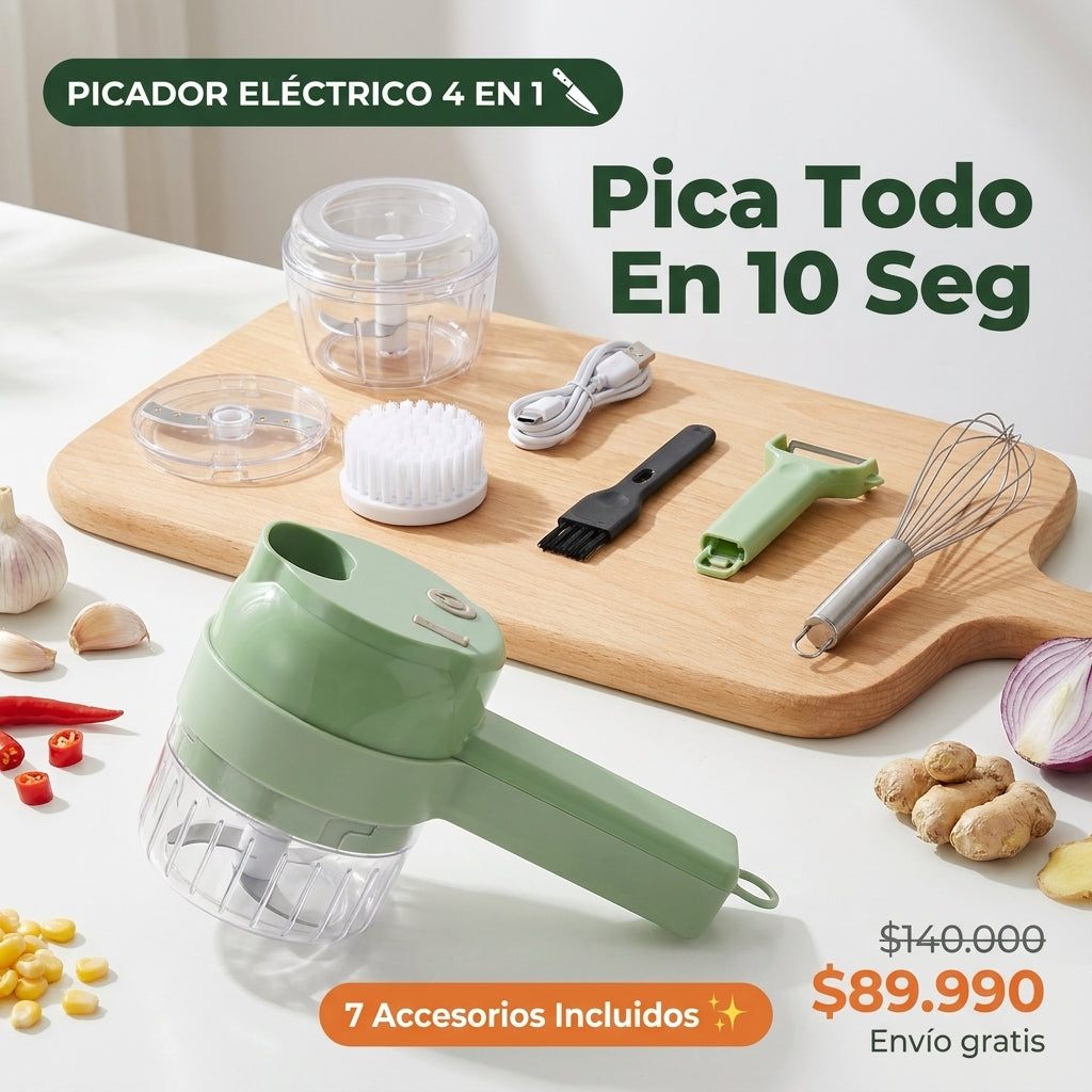 Picador Electrico 4 En 1 - Corta, Bate y Sirve en Segundos