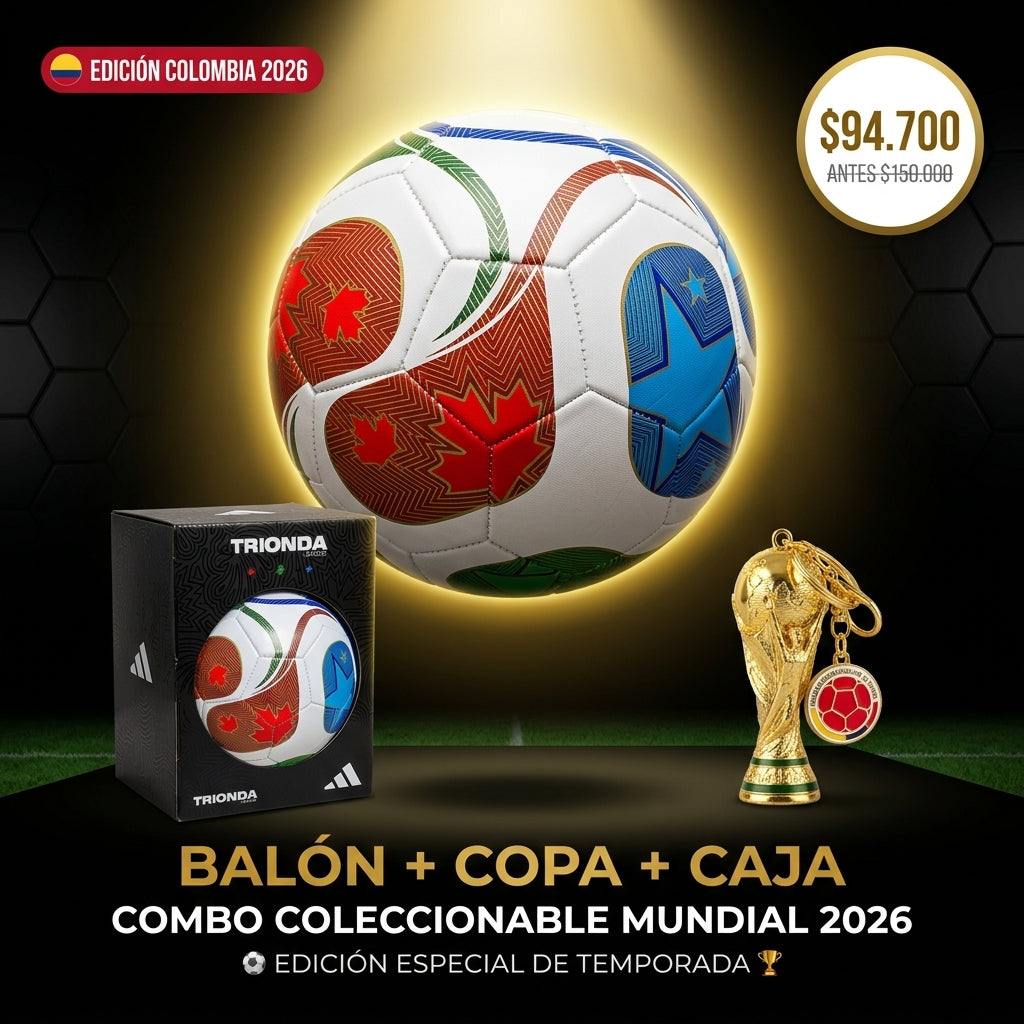 Balón Mundial 2026 con Caja Original | Obsequio Llavero Metálico con Copa y Escudo de Colombia