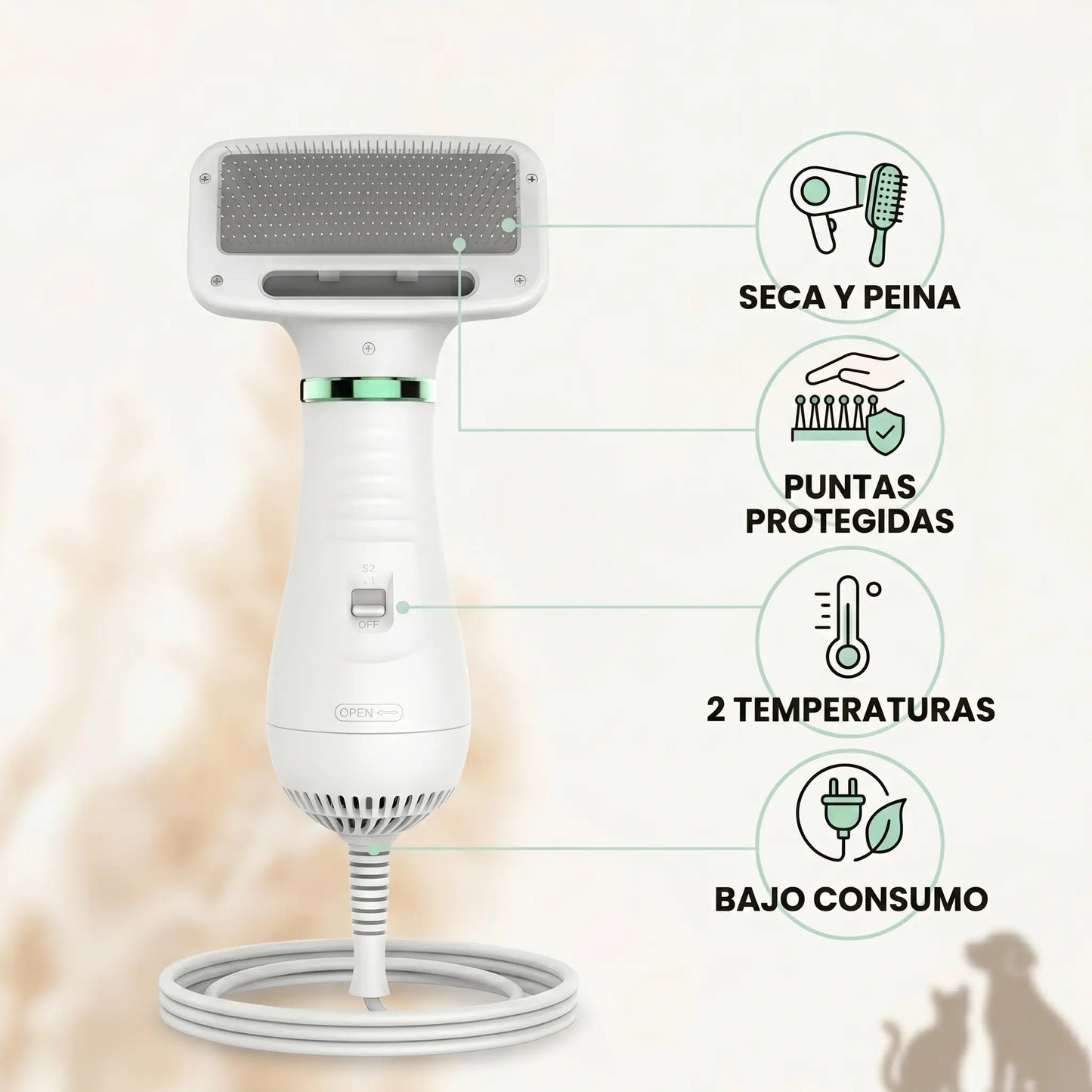 PetDry Pro 2-en-1 | Cepillo Y Secador Para Mascotas